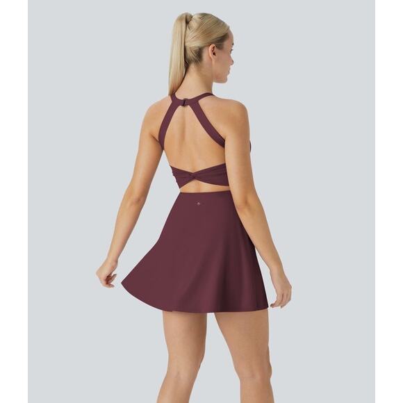Halara Backless Twisted Cool Touch Active Dress Wine Red Burgundy Holiday Medium - Picture 8 of 8